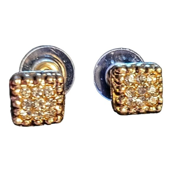Unbranded Jewelry - Women's Vtg Gold Tone  Rhinestone Stud Earrings Small Square Business Dinner